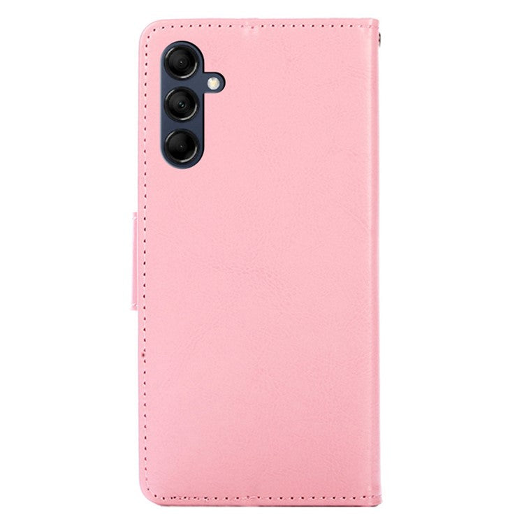 Magnetic Clasp Case for Samsung Galaxy M14 5G Textured Cell Phone PU Leather Wallet Stand Cover - Pink