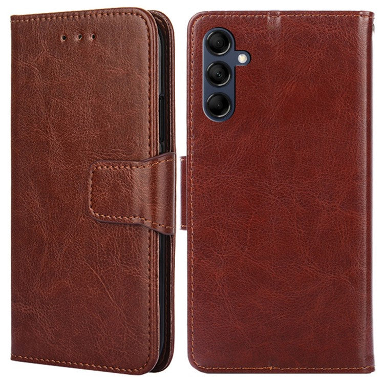 Magnetic Clasp Case for Samsung Galaxy M14 5G Textured Cell Phone PU Leather Wallet Stand Cover - Brown