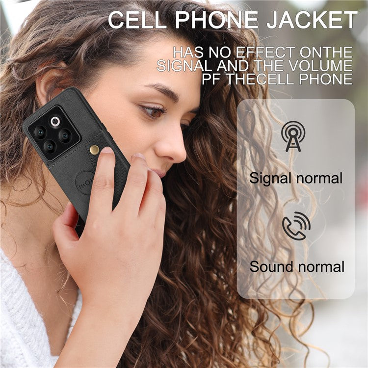 For OnePlus 10T 5G / Ace Pro 5G Dual Button Card Holder PU Leather Coated TPU Kickstand Case with Car Mount Metal Sheet - Black