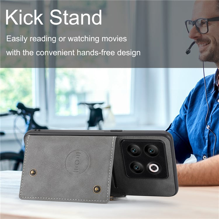 For OnePlus 10T 5G / Ace Pro 5G Dual Button Card Holder PU Leather Coated TPU Kickstand Case with Car Mount Metal Sheet - Blue