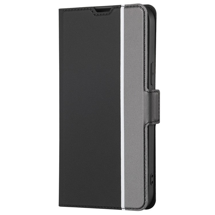 For Samsung Galaxy M14 5G Card Holder Twill Texture Phone Cover Stand Anti-Scratch PU Leather Case - Black