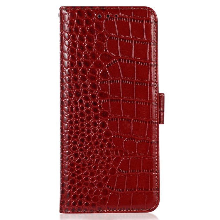 For Samsung Galaxy M54 5G / F54 5G RFID Blocking Wallet Case Genuine Cowhide Leather Crocodile Texture Stand Phone Cover - Red