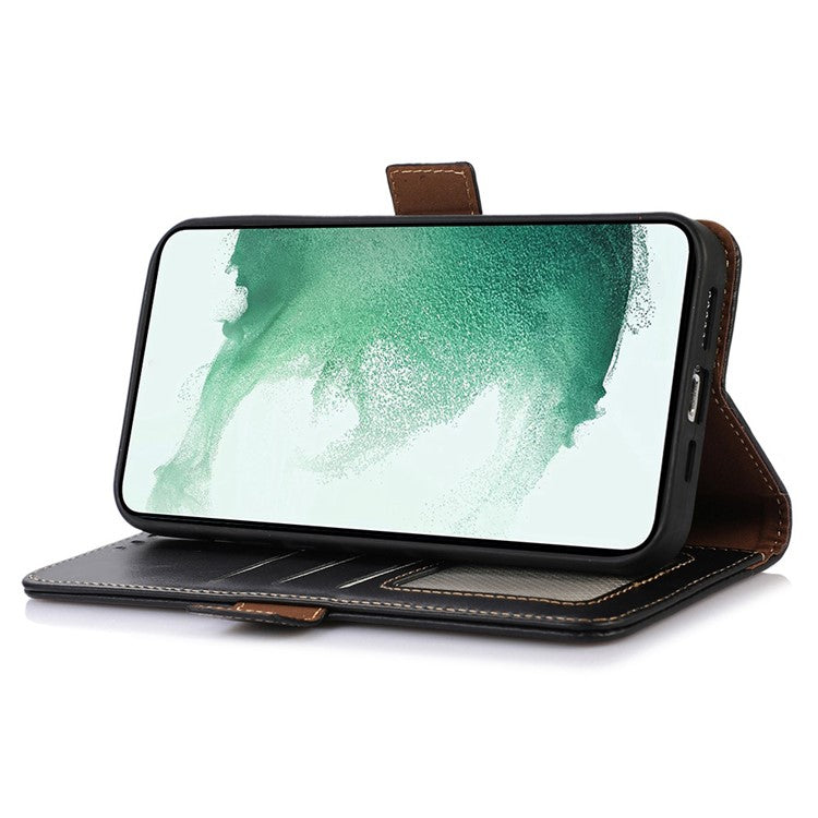 For Samsung Galaxy M54 5G / F54 5G RFID Blocking Walle Crazy Horse Texture Phone Cover Genuine Cowhide Leather Stand Case - Black