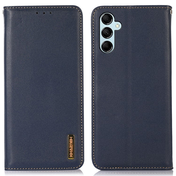 KHAZNEH For Samsung Galaxy M54 5G / F54 5G Genuine Cowhide Leather Phone Case Wallet RFID Blocking Stand Cover - Dark Blue
