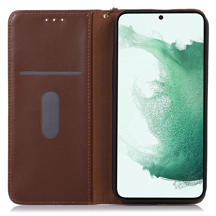 KHAZNEH For Samsung Galaxy M54 5G / F54 5G Genuine Cowhide Leather Phone Case Wallet RFID Blocking Stand Cover - Brown