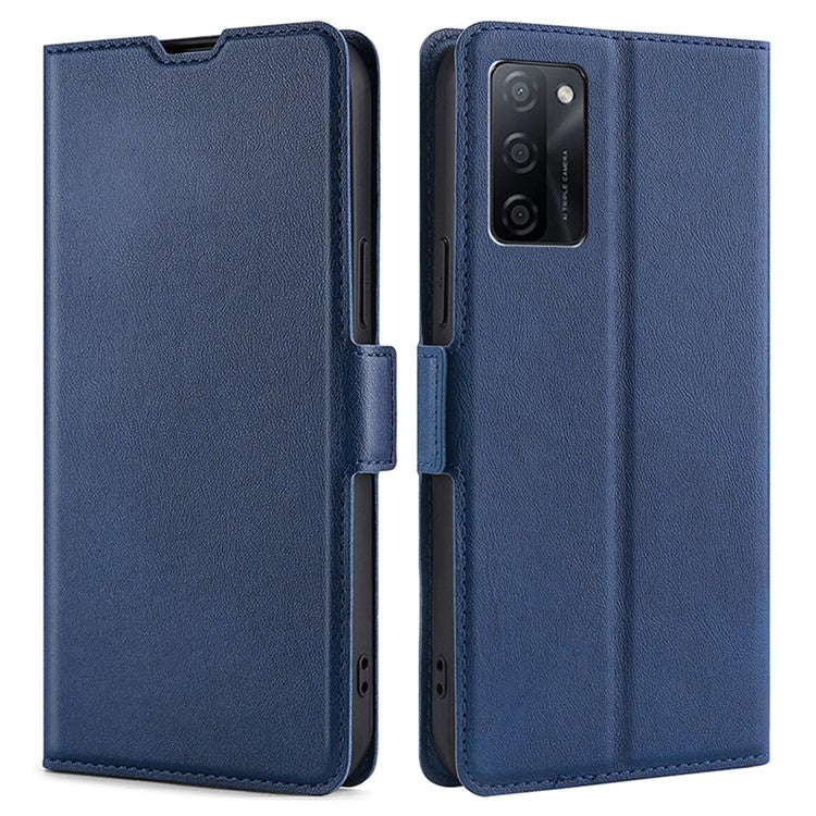 Phone Stand Cover for Oppo A55s 5G Anti-drop Shell PU Leather Smartphone Case with Card Slot - Blue