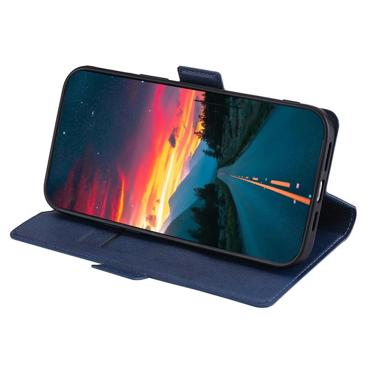 Phone Stand Cover for Oppo A55s 5G Anti-drop Shell PU Leather Smartphone Case with Card Slot - Blue