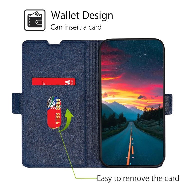 Phone Stand Cover for Oppo A55s 5G Anti-drop Shell PU Leather Smartphone Case with Card Slot - Blue