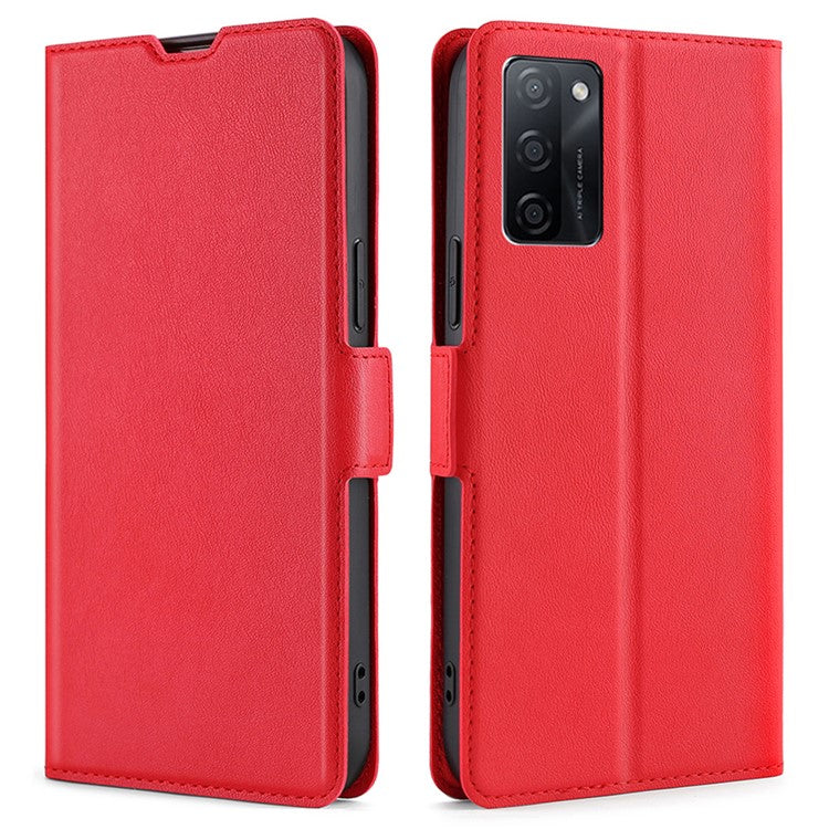 Phone Stand Cover for Oppo A55s 5G Anti-drop Shell PU Leather Smartphone Case with Card Slot - Red
