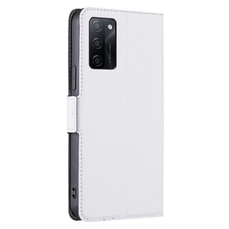 Phone Stand Cover for Oppo A55s 5G Anti-drop Shell PU Leather Smartphone Case with Card Slot - White