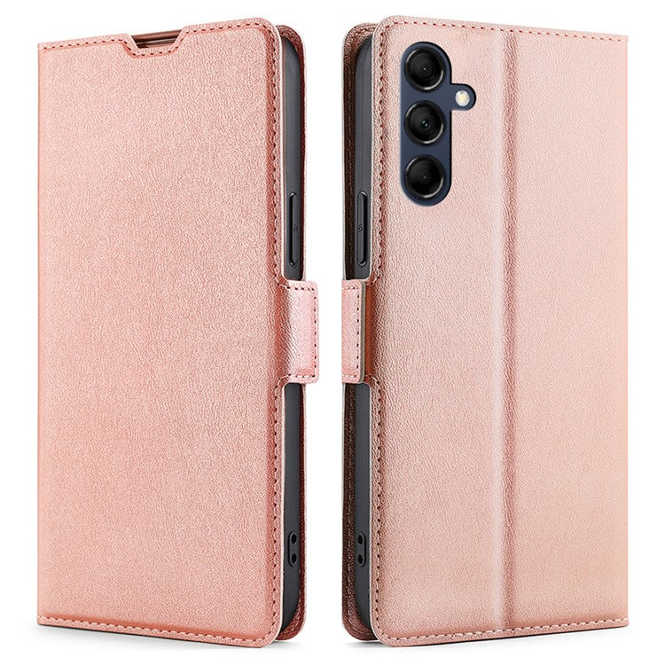 Phone Stand Cover for Samsung Galaxy M14 5G PU Leather+TPU Folio Flip Case Card Holder Shell - Rose Gold