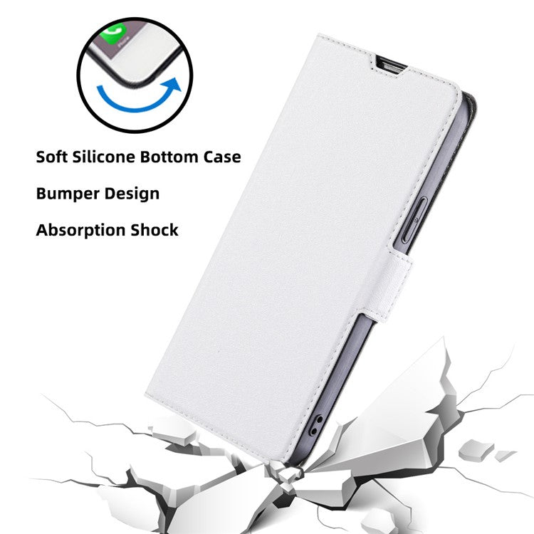 Phone Stand Cover for Samsung Galaxy M14 5G PU Leather+TPU Folio Flip Case Card Holder Shell - White