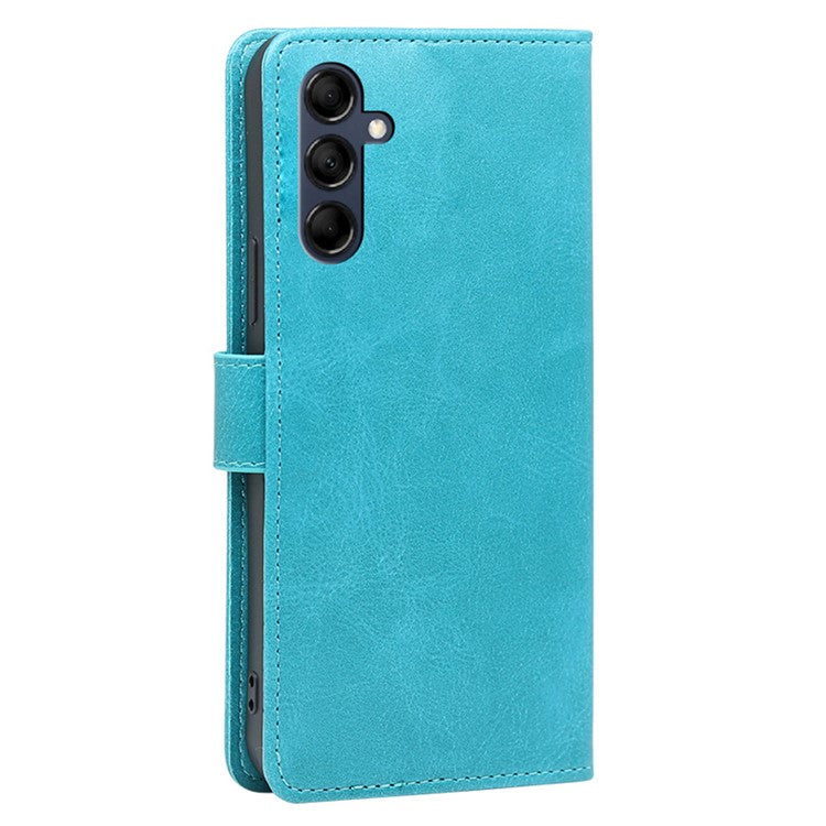 Mobile Phone Folio Cover for Samsung Galaxy M14 5G Calf Texture PU Leather Flip Stand Wallet Case - Baby Blue