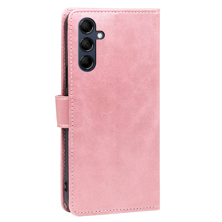 Mobile Phone Folio Cover for Samsung Galaxy M14 5G Calf Texture PU Leather Flip Stand Wallet Case - Rose Gold