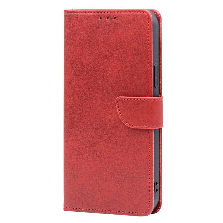 Mobile Phone Folio Cover for Samsung Galaxy M14 5G Calf Texture PU Leather Flip Stand Wallet Case - Red