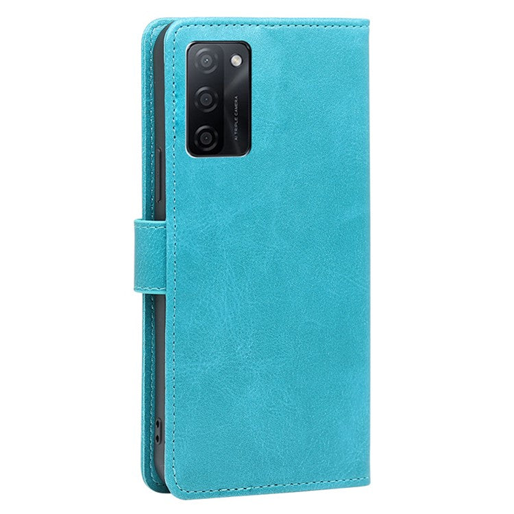 Mobile Phone Folio Cover for Oppo A55s 5G Calf Texture PU Leather Flip Stand Wallet Shockproof Case - Baby Blue