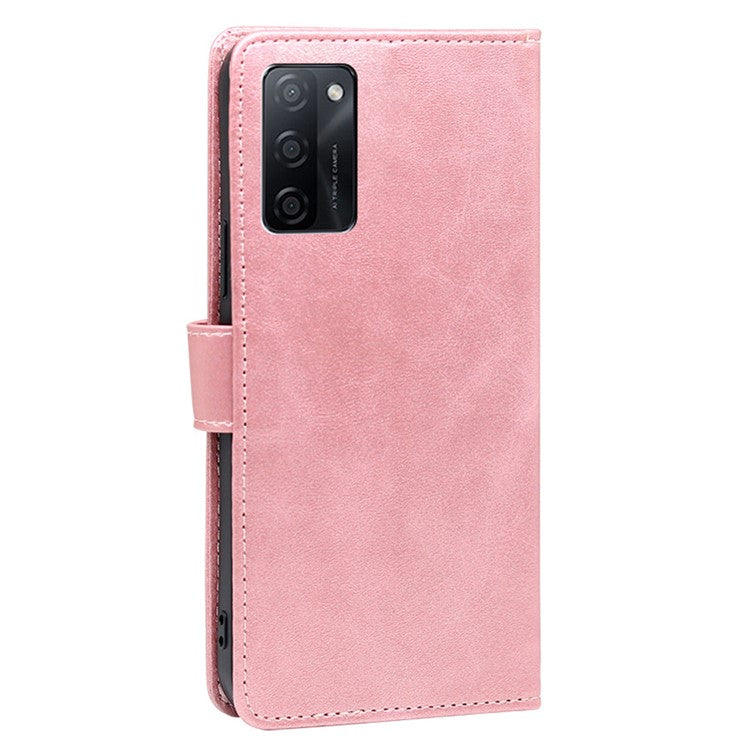 Mobile Phone Folio Cover for Oppo A55s 5G Calf Texture PU Leather Flip Stand Wallet Shockproof Case - Rose Gold