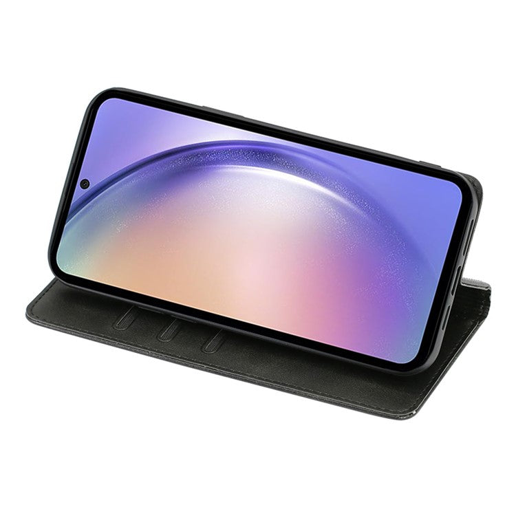 Mobile Phone Shell for Samsung Galaxy M14 5G Calf Texture Protector Case Stand Leather Wallet Cover - Black