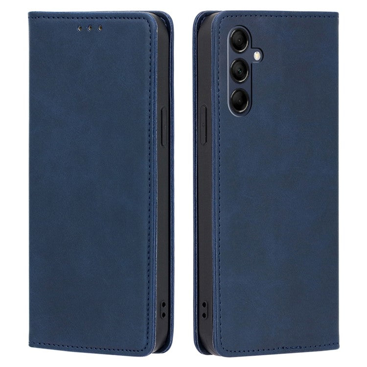 Mobile Phone Shell for Samsung Galaxy M14 5G Calf Texture Protector Case Stand Leather Wallet Cover - Sapphire