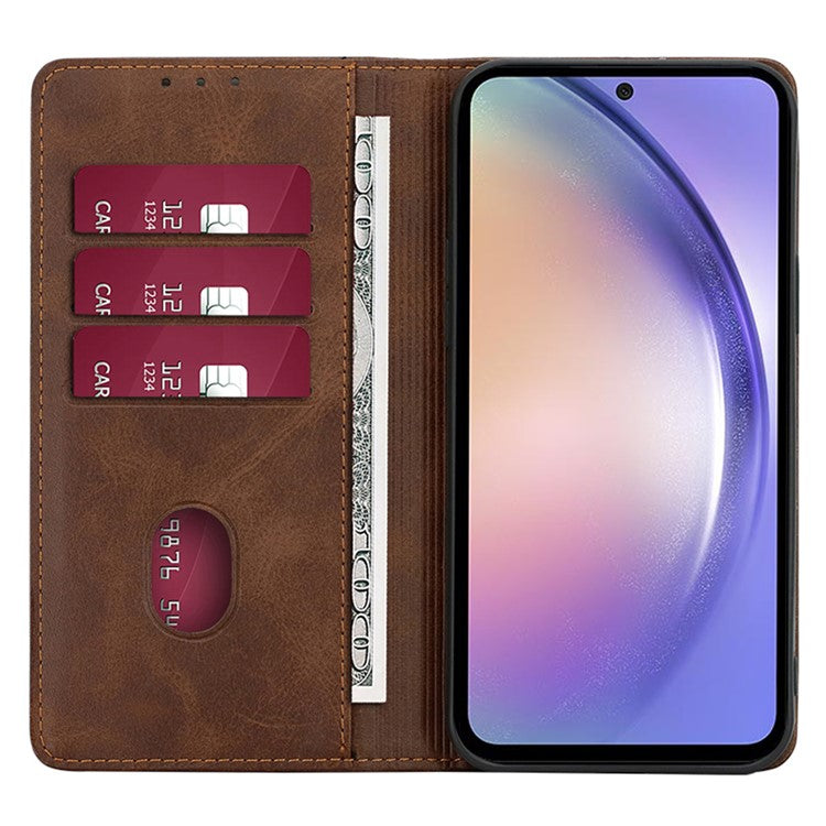 Mobile Phone Shell for Samsung Galaxy M14 5G Calf Texture Protector Case Stand Leather Wallet Cover - Brown