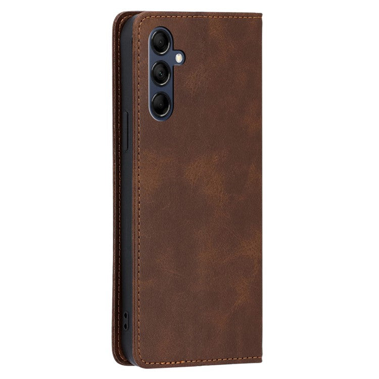 Mobile Phone Shell for Samsung Galaxy M14 5G Calf Texture Protector Case Stand Leather Wallet Cover - Brown
