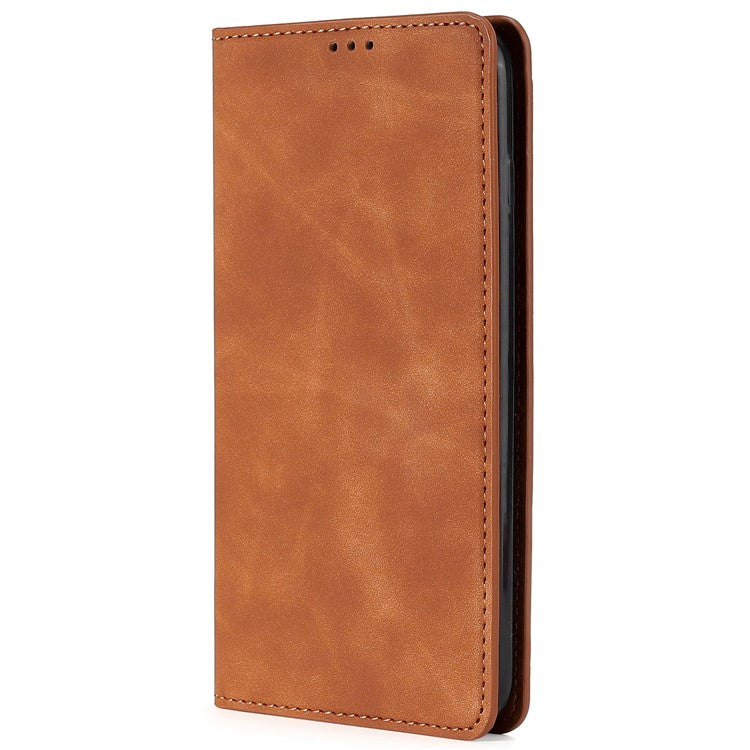 Flip Phone Case for Samsung Galaxy M14 5G Skin-touch PU Leather Card Holder Stand Protective Cover - Light Brown