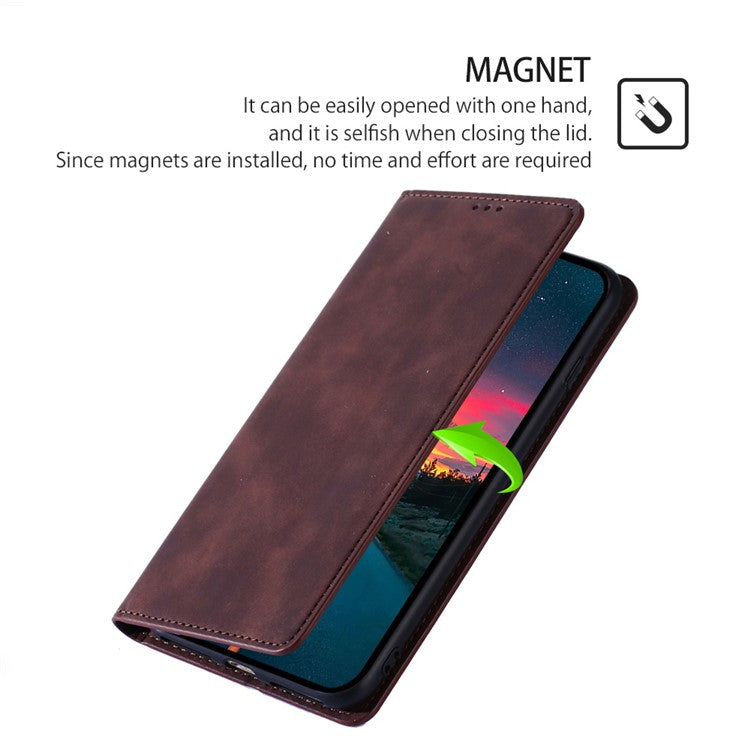 Flip Phone Case for Samsung Galaxy M14 5G Skin-touch PU Leather Card Holder Stand Protective Cover - Dark Brown