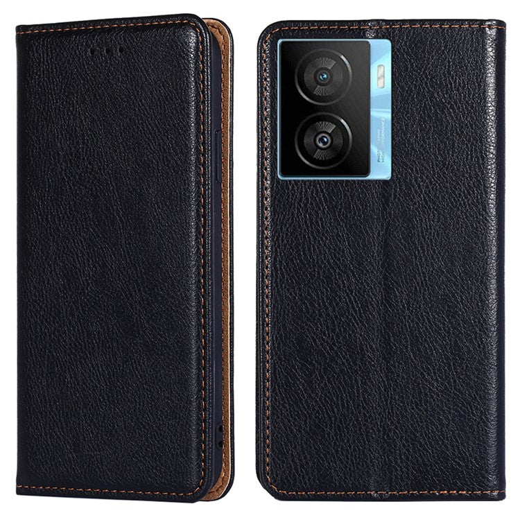 For vivo iQOO Z7x 5G Anti-scratch Leather Wallet Phone Case Solid Color Magnetic Closing Stand Cover - Black