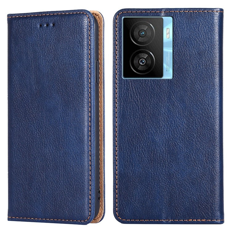 For vivo iQOO Z7x 5G Anti-scratch Leather Wallet Phone Case Solid Color Magnetic Closing Stand Cover - Blue