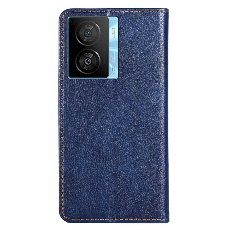 For vivo iQOO Z7x 5G Anti-scratch Leather Wallet Phone Case Solid Color Magnetic Closing Stand Cover - Blue