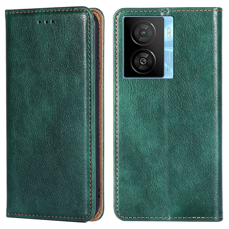For vivo iQOO Z7x 5G Anti-scratch Leather Wallet Phone Case Solid Color Magnetic Closing Stand Cover - Green