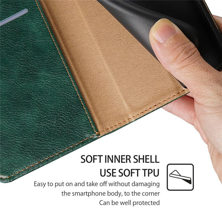 For vivo iQOO Z7x 5G Anti-scratch Leather Wallet Phone Case Solid Color Magnetic Closing Stand Cover - Green