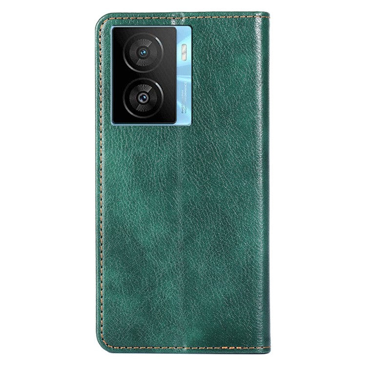 For vivo iQOO Z7x 5G Anti-scratch Leather Wallet Phone Case Solid Color Magnetic Closing Stand Cover - Green