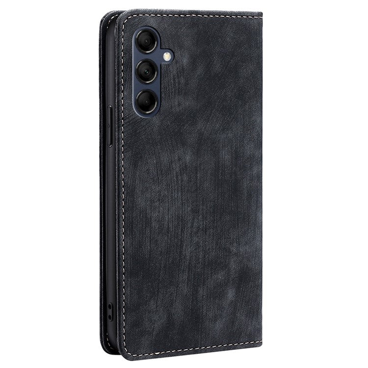 Textured Phone Cover for Samsung Galaxy M14 5G , Stand RFID Blocking Wallet Magnetic Leather Flip Case - Black