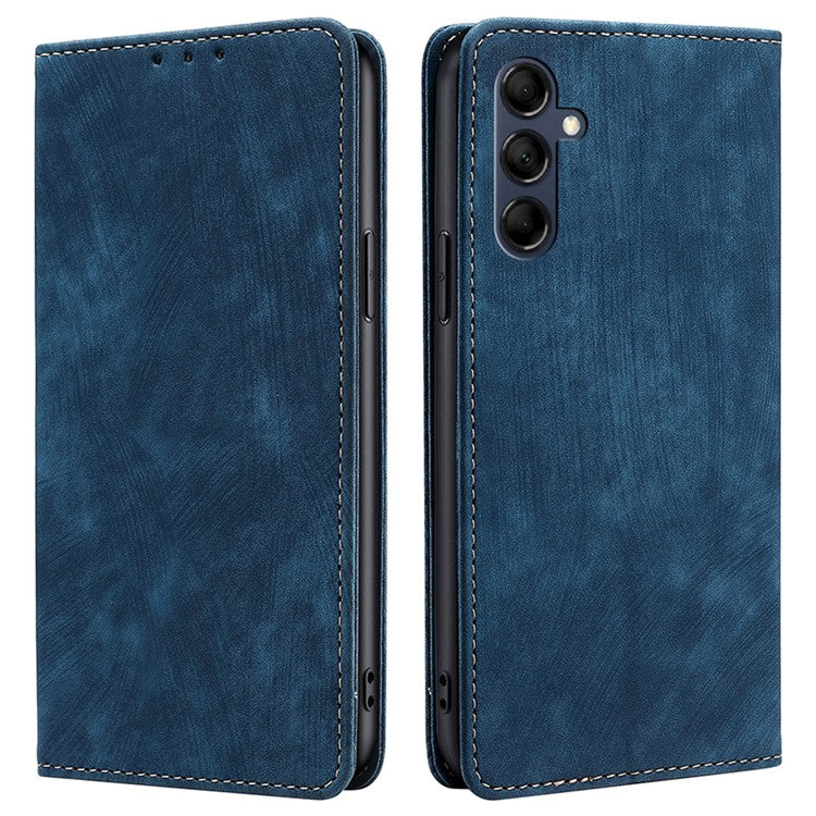 Textured Phone Cover for Samsung Galaxy M14 5G , Stand RFID Blocking Wallet Magnetic Leather Flip Case - Blue