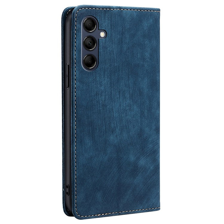 Textured Phone Cover for Samsung Galaxy M14 5G , Stand RFID Blocking Wallet Magnetic Leather Flip Case - Blue