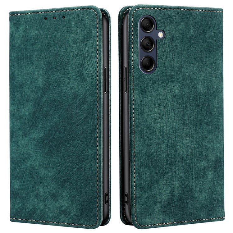 Textured Phone Cover for Samsung Galaxy M14 5G , Stand RFID Blocking Wallet Magnetic Leather Flip Case - Green