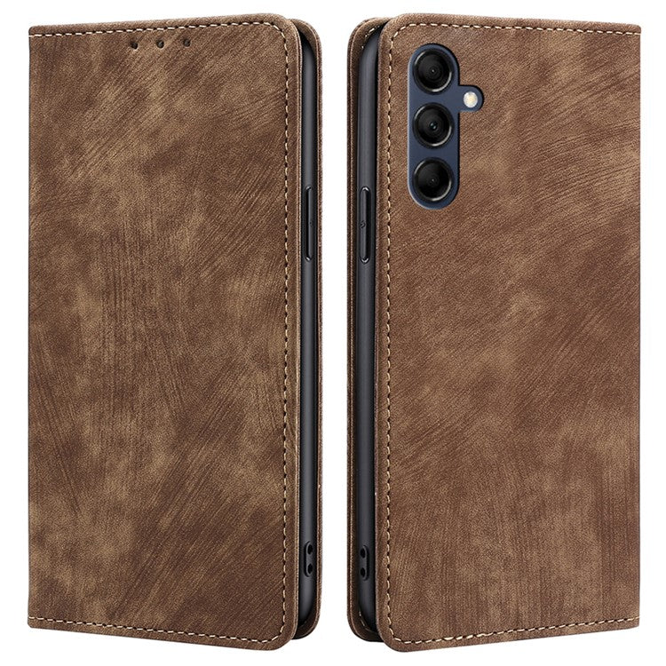 Textured Phone Cover for Samsung Galaxy M14 5G , Stand RFID Blocking Wallet Magnetic Leather Flip Case - Brown
