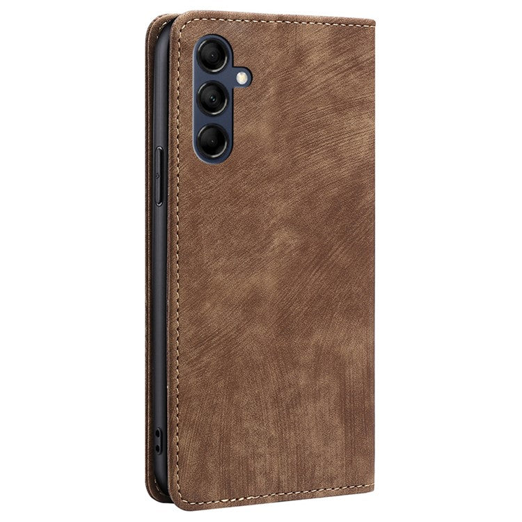 Textured Phone Cover for Samsung Galaxy M14 5G , Stand RFID Blocking Wallet Magnetic Leather Flip Case - Brown