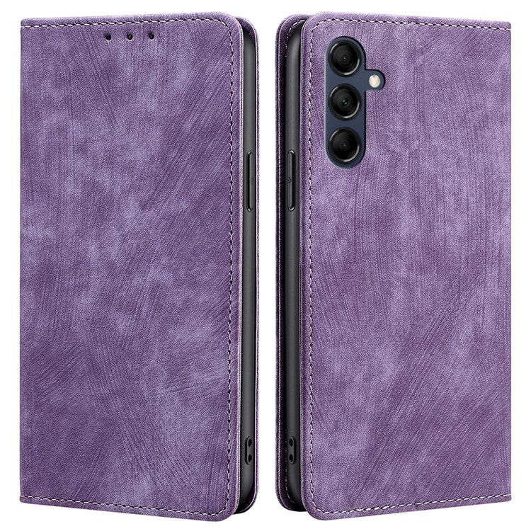 Textured Phone Cover for Samsung Galaxy M14 5G , Stand RFID Blocking Wallet Magnetic Leather Flip Case - Purple