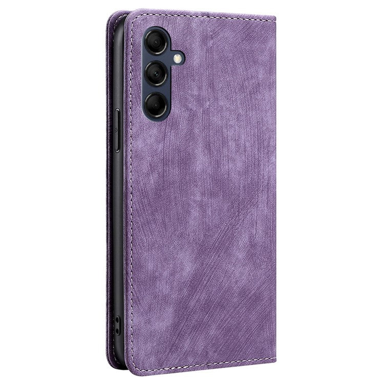Textured Phone Cover for Samsung Galaxy M14 5G , Stand RFID Blocking Wallet Magnetic Leather Flip Case - Purple