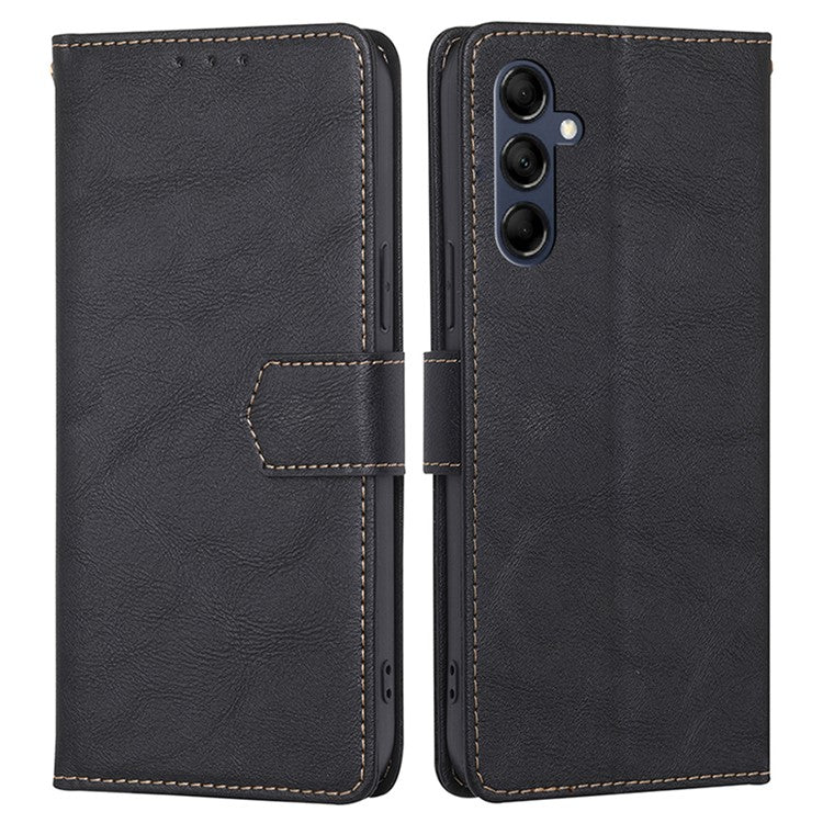 For Samsung Galaxy M14 5G Phone Wallet Case PU Leather RFID Blocking Cowhide Texture Stand Phone Cover - Black