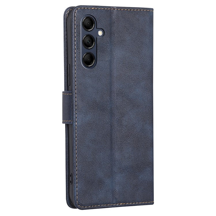 For Samsung Galaxy M14 5G Phone Wallet Case PU Leather RFID Blocking Cowhide Texture Stand Phone Cover - Blue