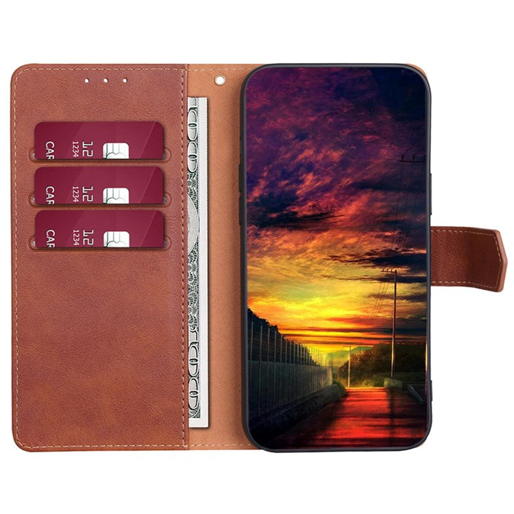 For Samsung Galaxy M14 5G Phone Wallet Case PU Leather RFID Blocking Cowhide Texture Stand Phone Cover - Brown