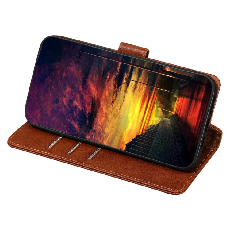 For Samsung Galaxy M14 5G Phone Wallet Case PU Leather RFID Blocking Cowhide Texture Stand Phone Cover - Brown