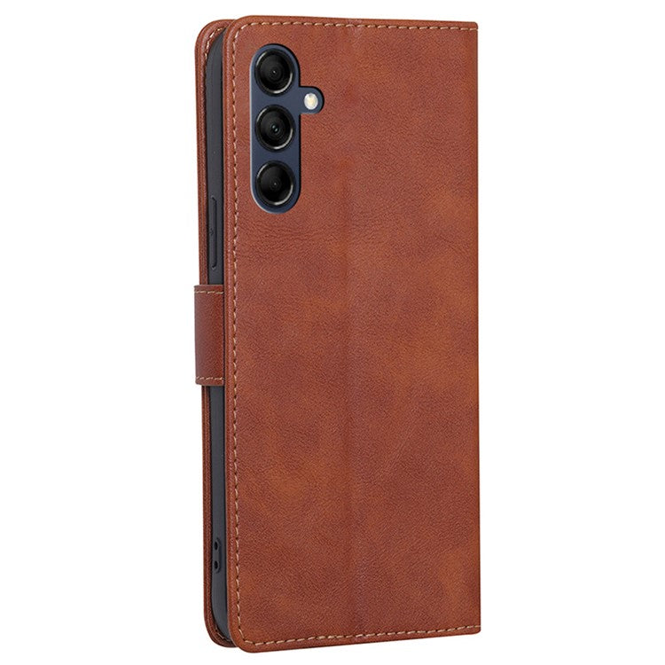 For Samsung Galaxy M14 5G Phone Wallet Case PU Leather RFID Blocking Cowhide Texture Stand Phone Cover - Brown