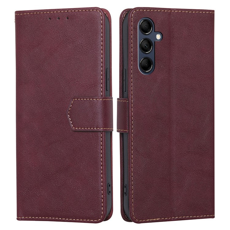 For Samsung Galaxy M14 5G Phone Wallet Case PU Leather RFID Blocking Cowhide Texture Stand Phone Cover - Wine Red
