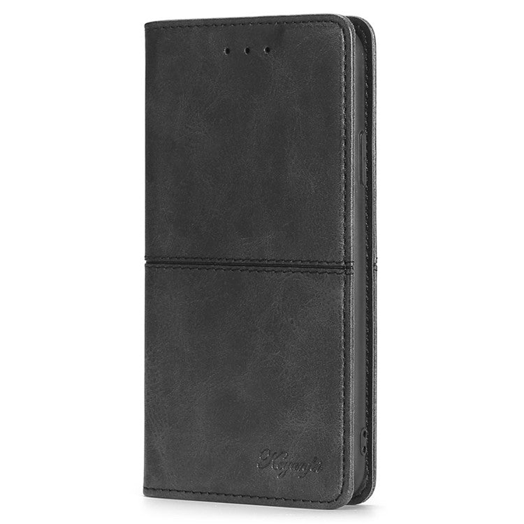 For Samsung Galaxy M14 5G Phone Cover Cowhide Texture PU Leather Stand Phone Case with Card Slots - Black