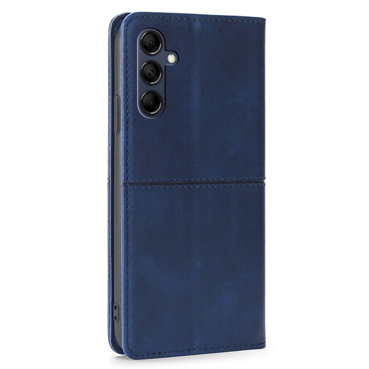 For Samsung Galaxy M14 5G Phone Cover Cowhide Texture PU Leather Stand Phone Case with Card Slots - Blue