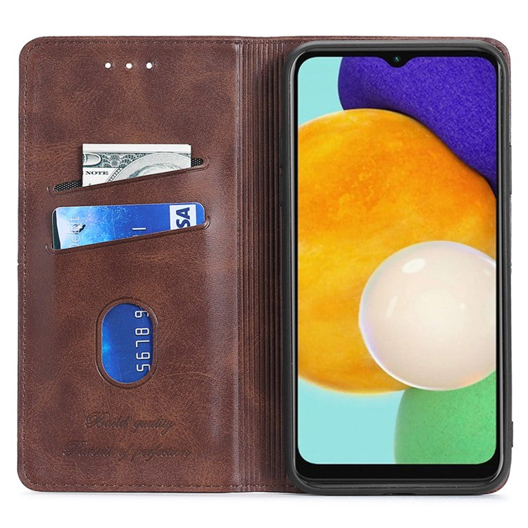 For Samsung Galaxy M14 5G Phone Cover Cowhide Texture PU Leather Stand Phone Case with Card Slots - Blue